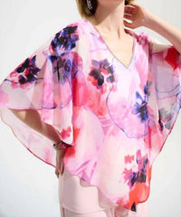 Joseph Ribkoff - Silky Knit Floral Print Poncho With Chiffon Layer
