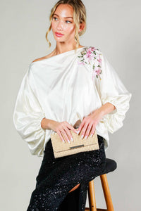 Vine & Love - Elegant Embroidered Boat Neck Blouse