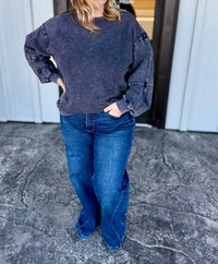 Easel Back Floral Washed Crewneck Sweater in grey - women's sweater