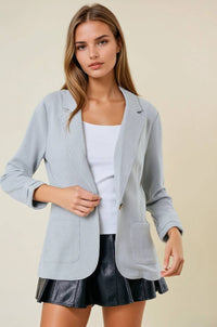 Doe and Rae Shirred Sleeve Textured Blazer in grey - women's jacket - alternate view