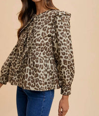 Anniewear - Becca Tied Leopard Peplum Blouse