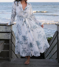 NIBI MTK Sierra Dress in faded teal palms - women's dress - detail view