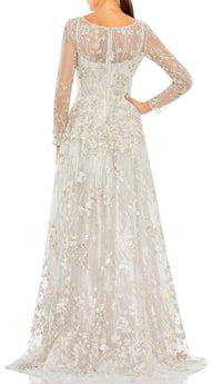 MAC DUGGAL Embroidered Beaded Mesh Gown in pastel multi - women's dress - detail view