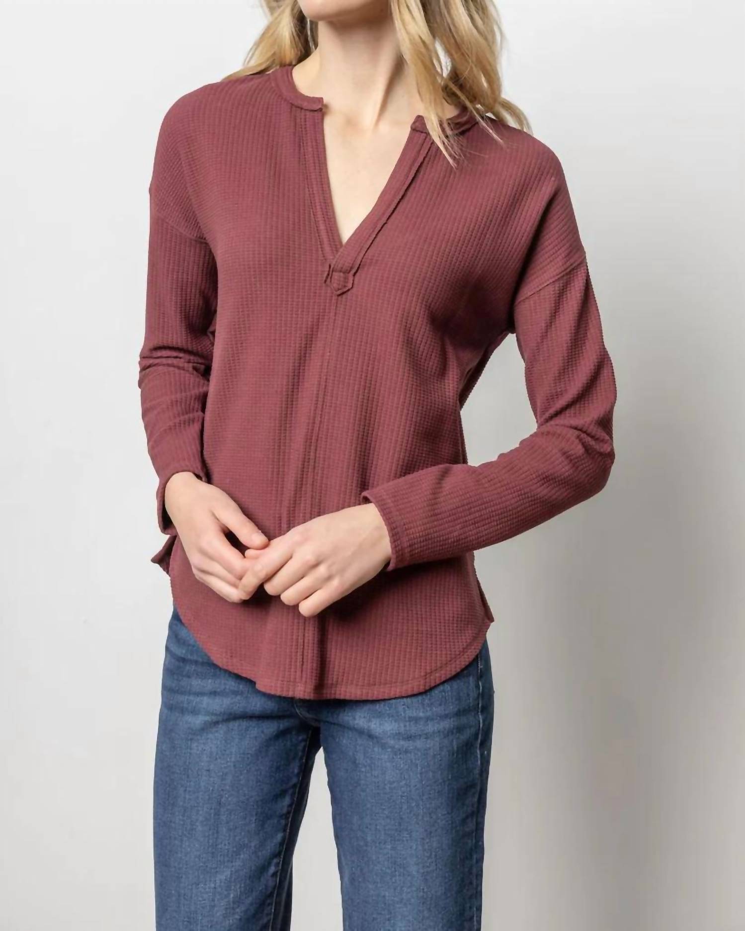 Lilla P - Rounded Hem Split Neck Top