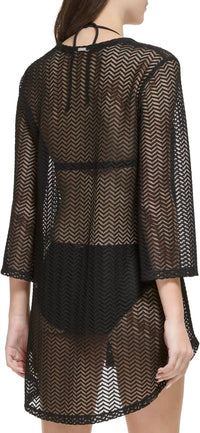 CALVIN KLEIN Swim 3/4 Sleeve Open Knit Cover Up in black - women's swimwear - alternate view