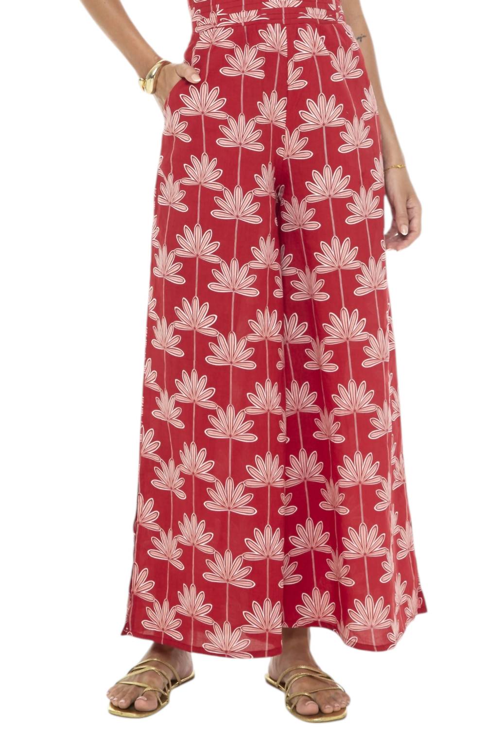 Phie Collective Planta Pleated Jumpsuit in red - women's pants - alternate view