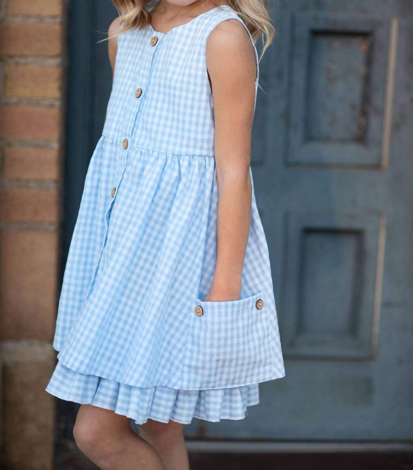 Oopsie Daisy - Girls' Gingham Check Pocket Ruffle Spring Dress