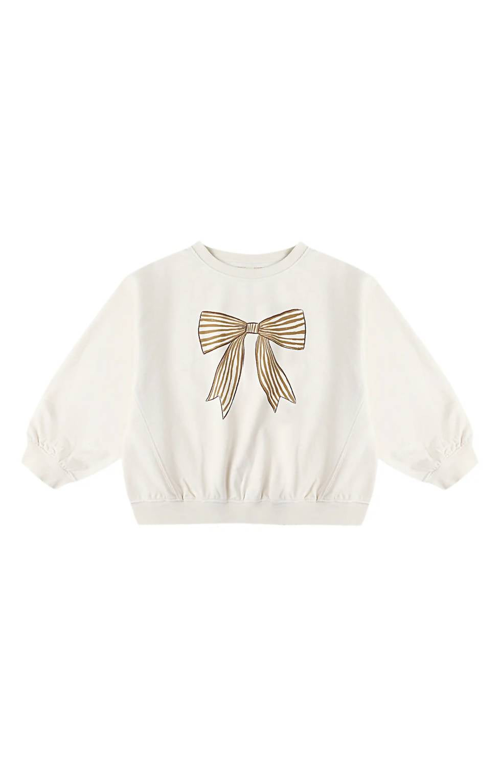 Rylee + Cru Kid's Bow Oversize Cotton Blend Graphic Sweatshirt in natural - kids' shirt - detail view
