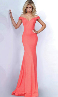 Jovani - Off Shoulder Jersey Mermaid Gown