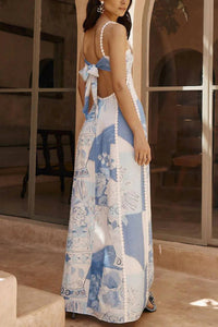 Trendsi - Cutout Back Printed Square Neck Maxi Dress