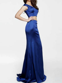 Sherri Hill Satin Two Piece Gown in navy - women's dress - detail view