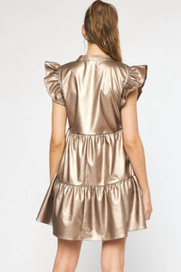 ee:some Faux Leather Mini Dress in gold - women's dress - detail view
