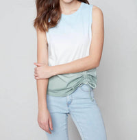 CHARLIE B Sleeveless Round Neck Cotton Top in cerulean 1 - women's tank top - detail view