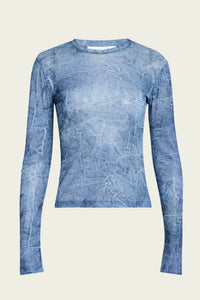 Ganni - Marl Mesh Long Sleeve Crew Neck Blouse
