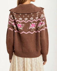 Knit & Lounge - Half-zip Sweater With Floral Fair Isle Pattern
