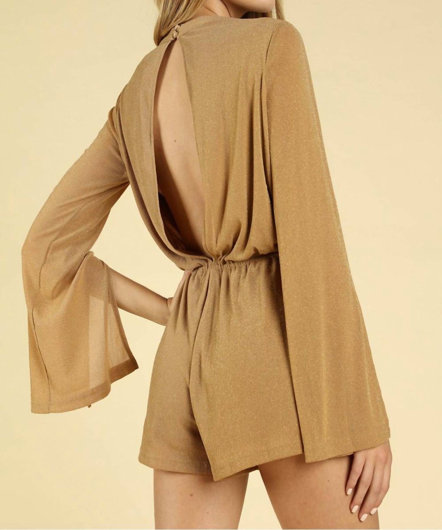 Honey Punch - Shimmering Long Sleeve Wrap Romper