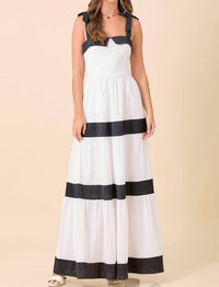 Main Strip - Summer Maxi Shoulder Strap Color Block Dress
