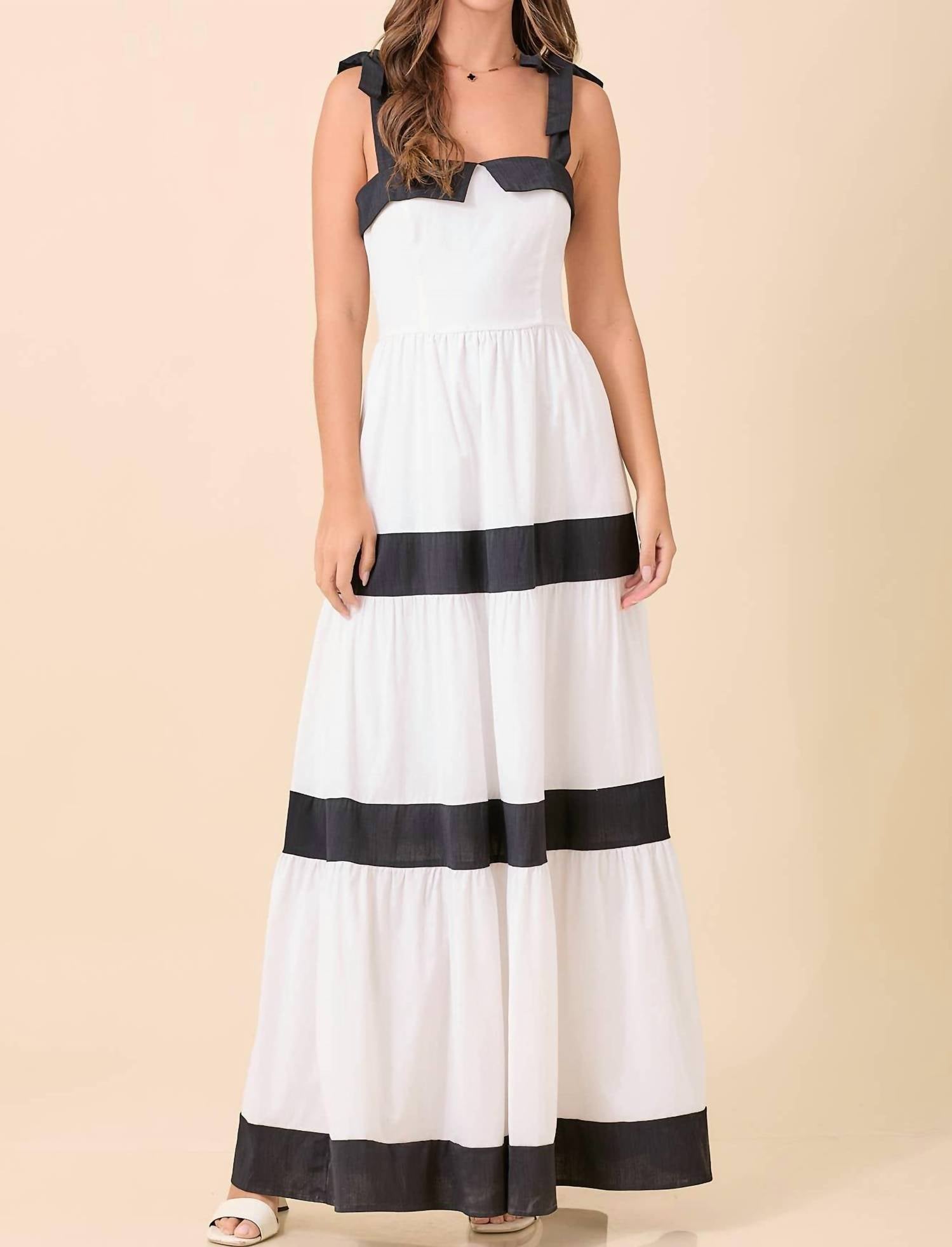 Main Strip - Summer Maxi Shoulder Strap Color Block Dress