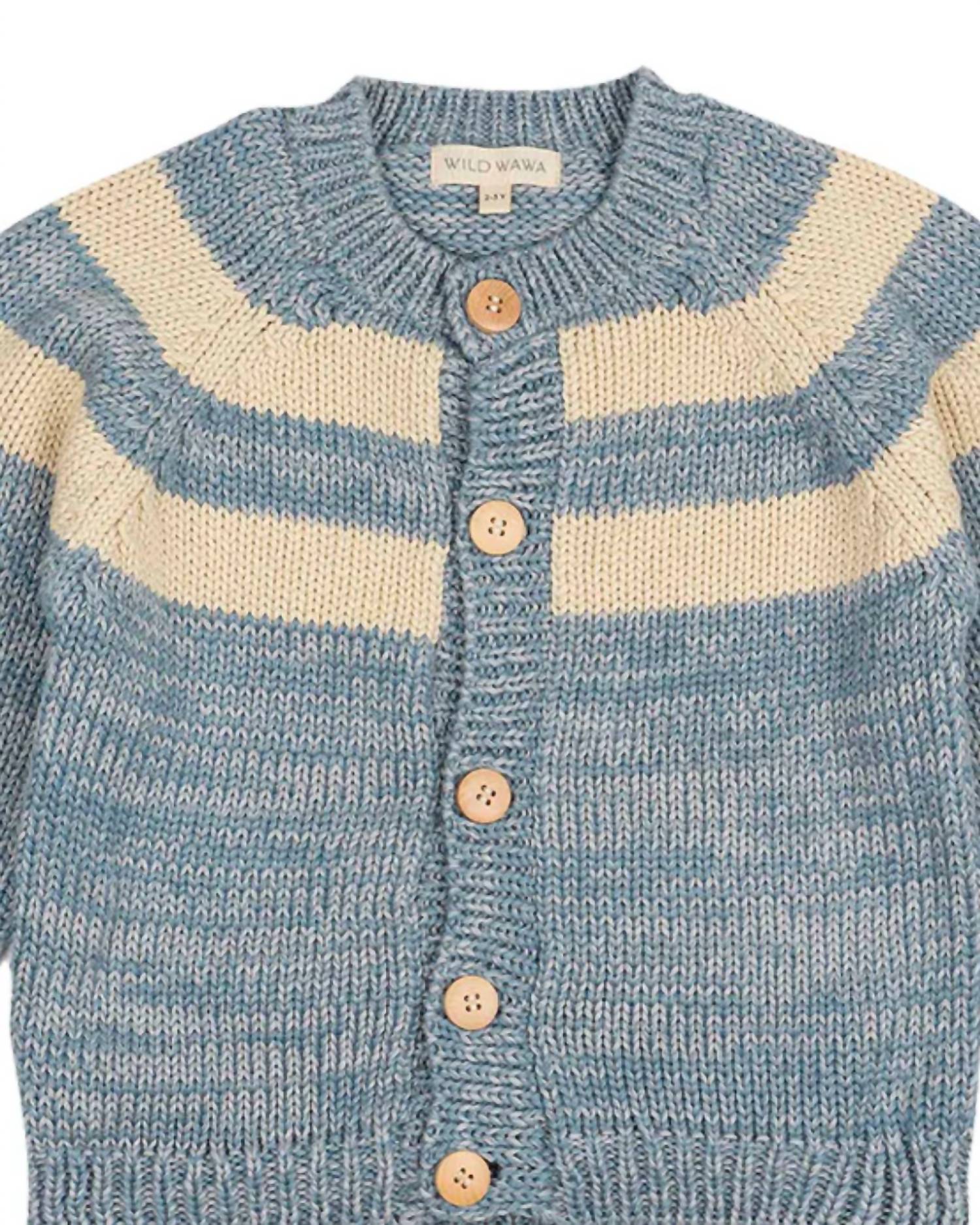 Wild Wawa Kids' School Cardigan in dusty blue - kids' sweater - detail view