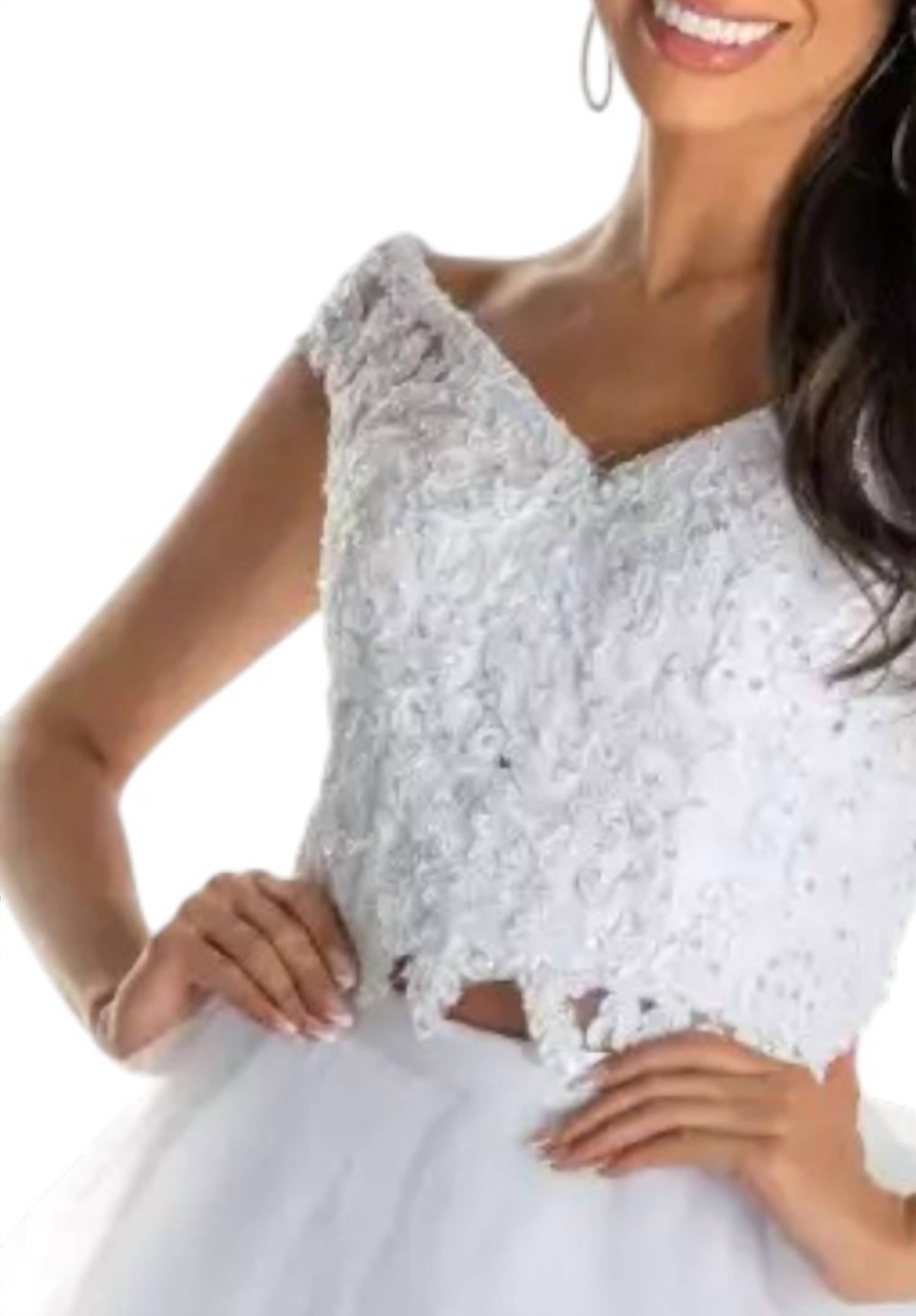 MORILEE Off The Shoulder Cap Sleeves Dress in white - women's dress - detail view