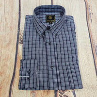 F/X Fusion Men's Button Plaid Shirt in purple grey blue - men's shirt - detail view
