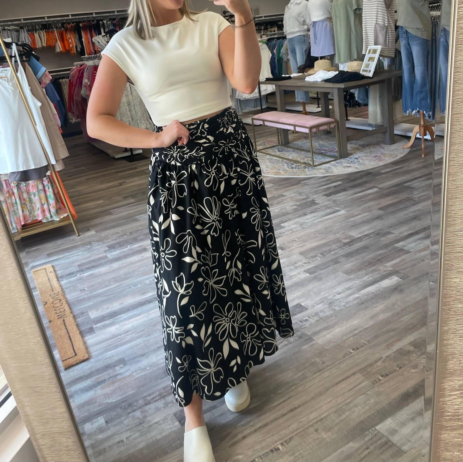 Blu Pepper - Floral Smocked Midi Skirt