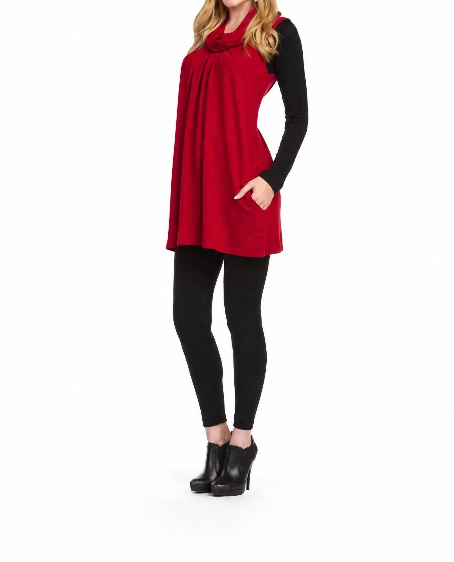 Papillon - Cowl Neck Pleat Front Solid Float Dress