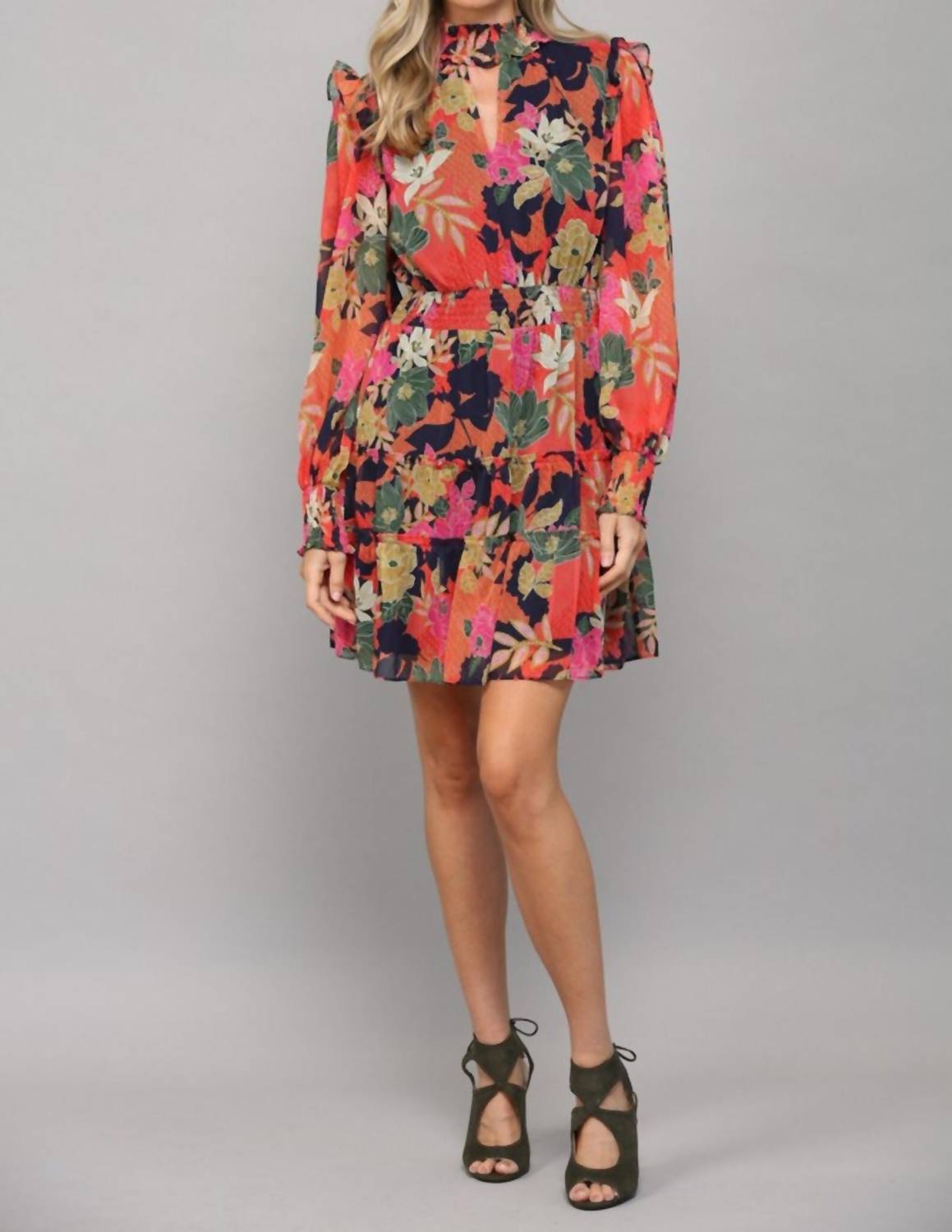 Fate Floral Keyhole Mini Dress in orange - women's dress - view 4