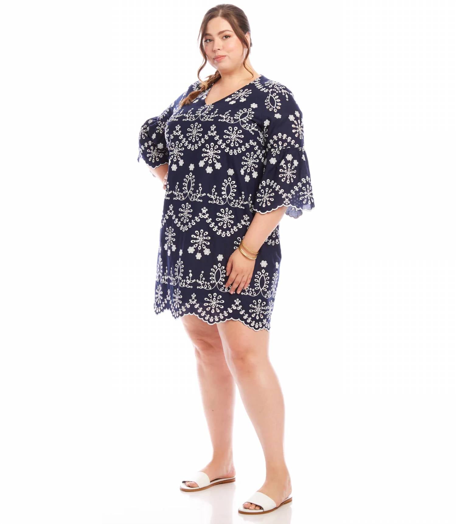 Karen Kane - Flare Sleeve Embroidered Dress - Plus