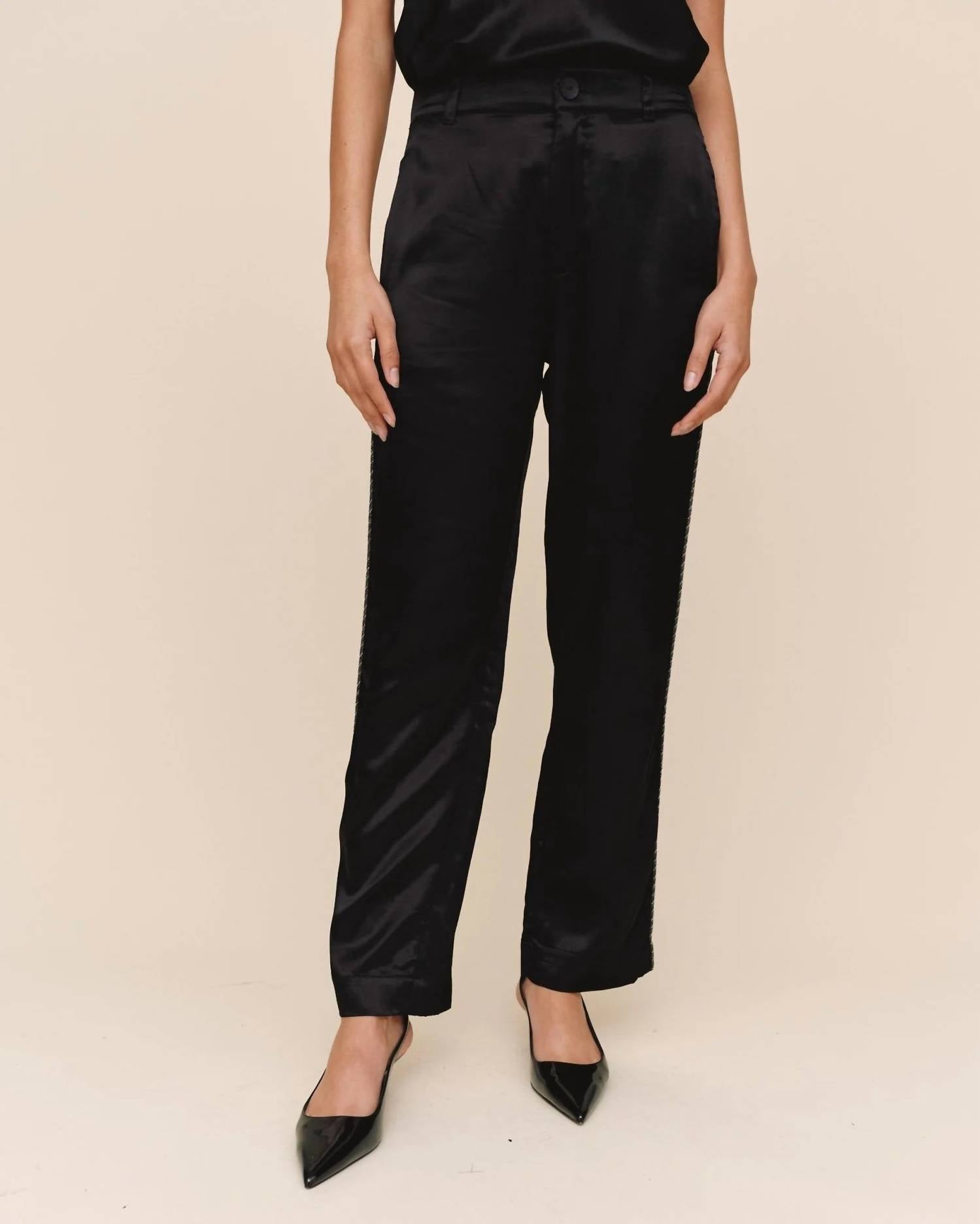 Bella Dahl Straight Leg Trouser With Beaded Piping in black - women's pants - detail view