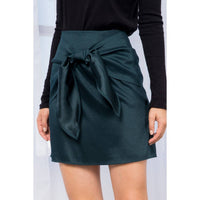 THML Front Tie Mini Skirt in teal - women's skirt - detail view