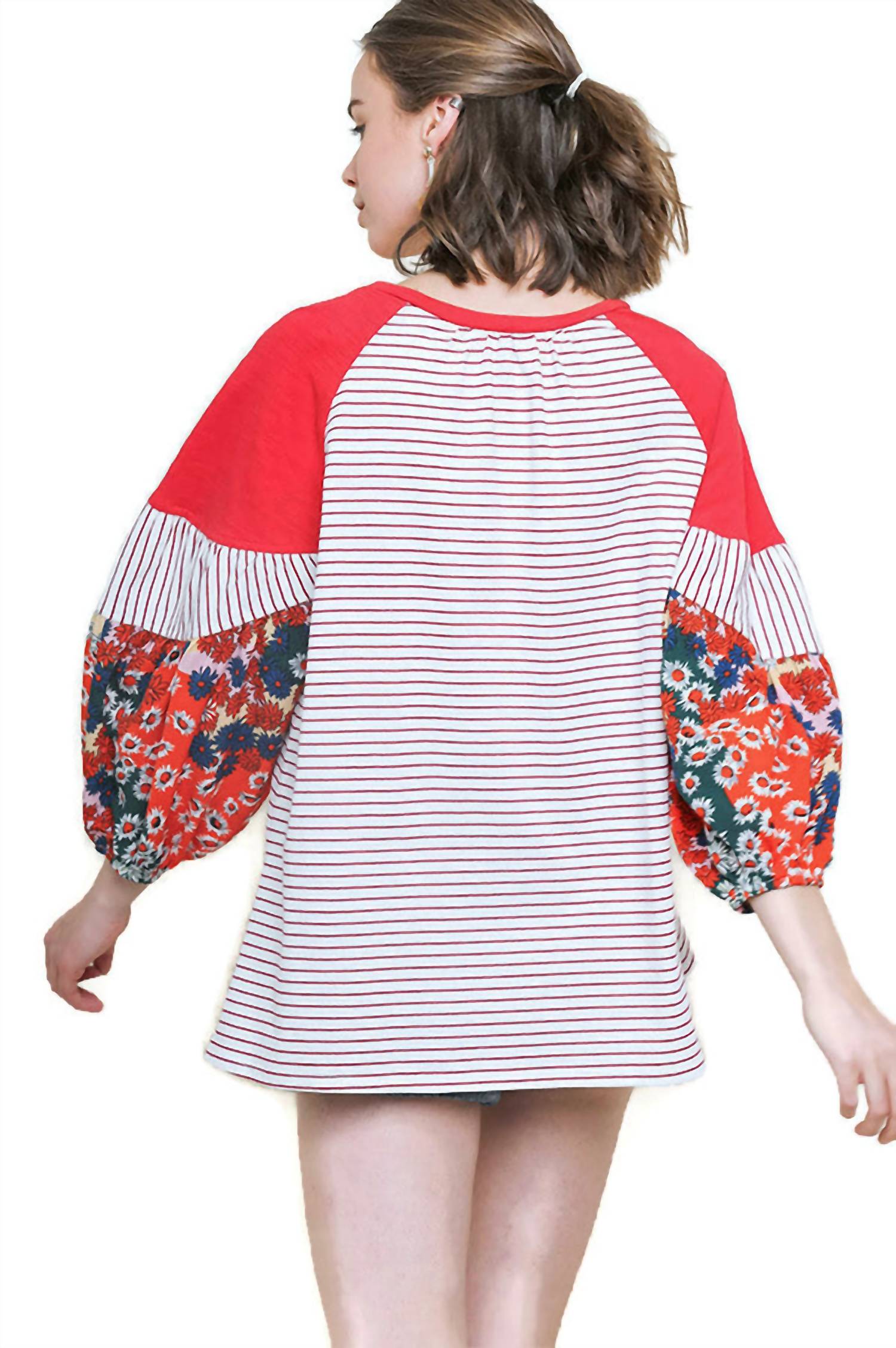 Umgee - Floral & Striped Colorblock Top
