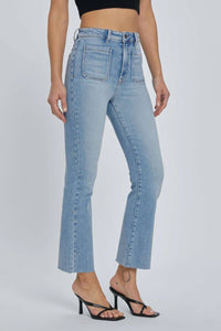 Hidden - Denim Patch Pocket High Rise Cropped Flare Jeans
