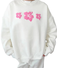 Sunkissed Coconut Hibiscus Flower Sweatshirt in ivory - women's top