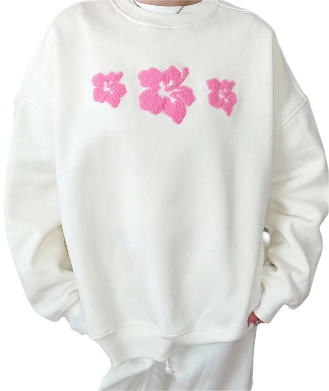 Sunkissed Coconut Hibiscus Flower Sweatshirt in ivory - women's top