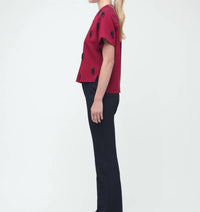 SIMKHAI Abelia Embellished Top in oxblood - women's t-shirt - detail view
