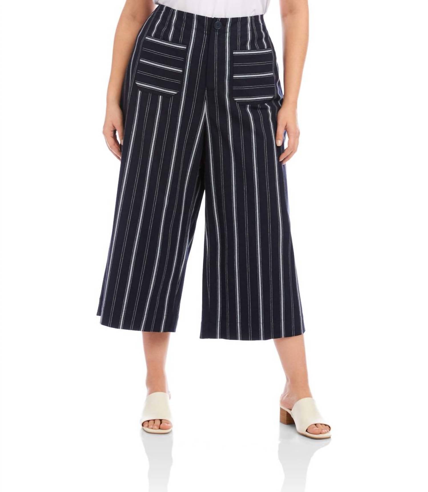 Karen Kane - Stripe Cropped Wide-leg Pants - Plus