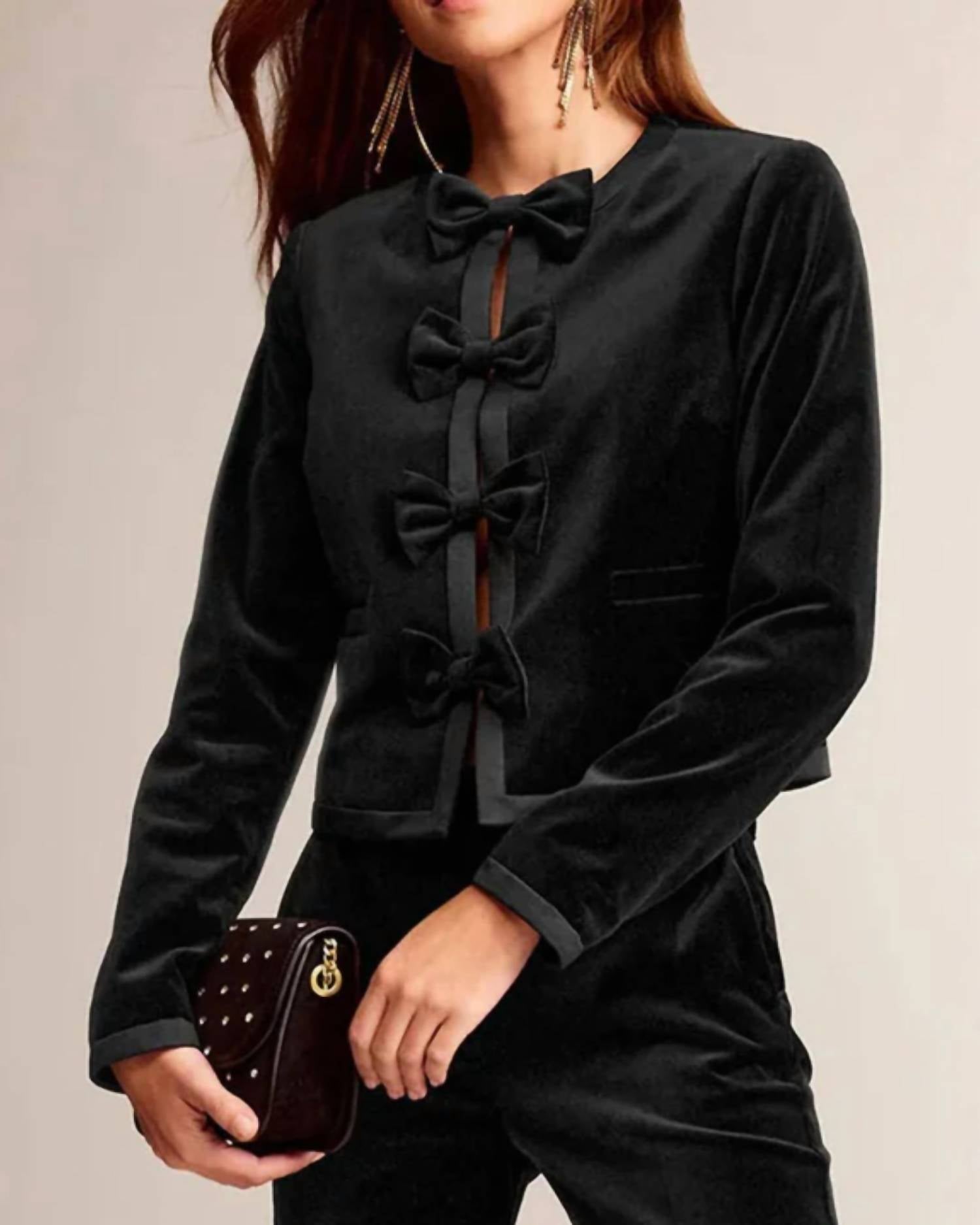 En Saison Bow Trim Jacket in black - women's jacket