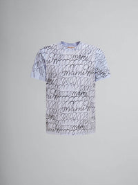 MARNI Scribbled Motif Organic Cotton T-shirt in illusion blue - men's t-shirt - detail view