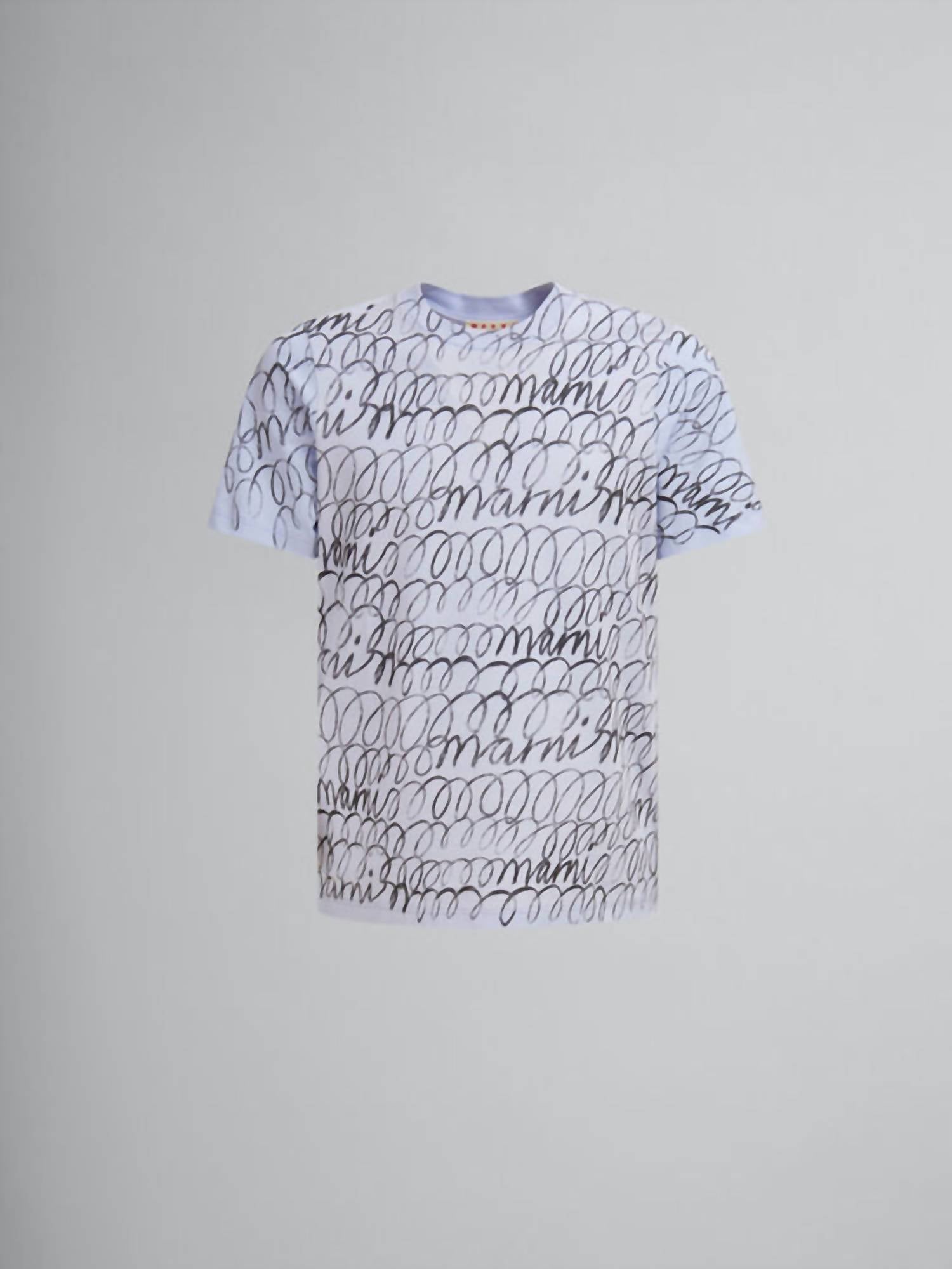 MARNI Scribbled Motif Organic Cotton T-shirt in illusion blue - men's t-shirt - detail view