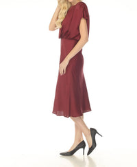 Joseph Ribkoff Blouson Satin Midi A-line Dress in merlot - women's dress - detail view