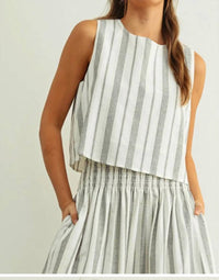 MIOU MUSE Bea Stripe Tank Top in black oatmeal - women's tank top