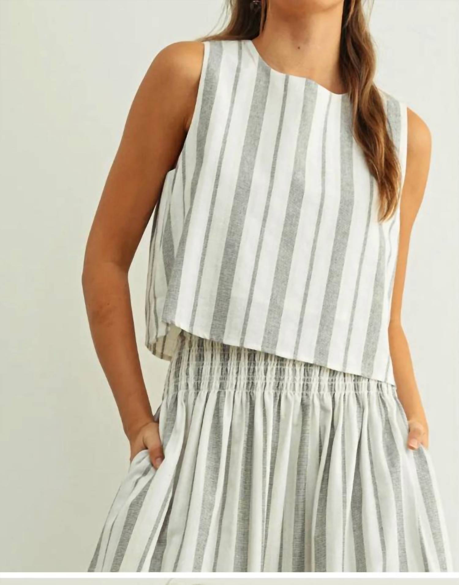 MIOU MUSE Bea Stripe Tank Top in black oatmeal - women's tank top