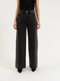DAZE Wonderer Mid Rise Palazzo Jeans in starlit night - women's pants - detail view