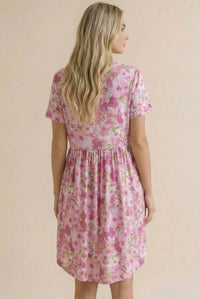 Haptics - Round Neck Short Sleeve Babydoll Floral Dress