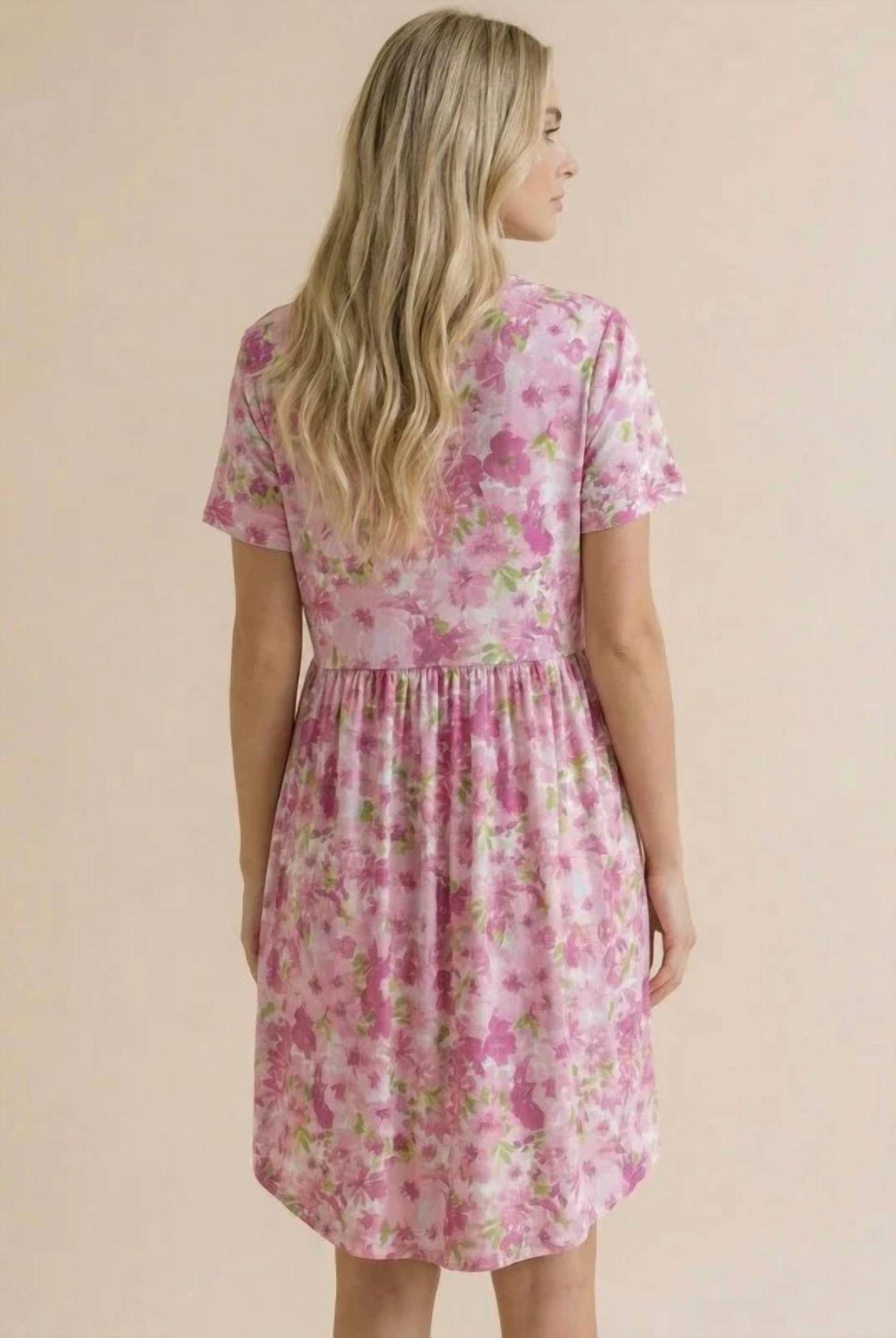 Haptics - Round Neck Short Sleeve Babydoll Floral Dress