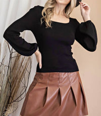 Ee:Some - Penny Puff Sleeve Back Tie Sweater Top