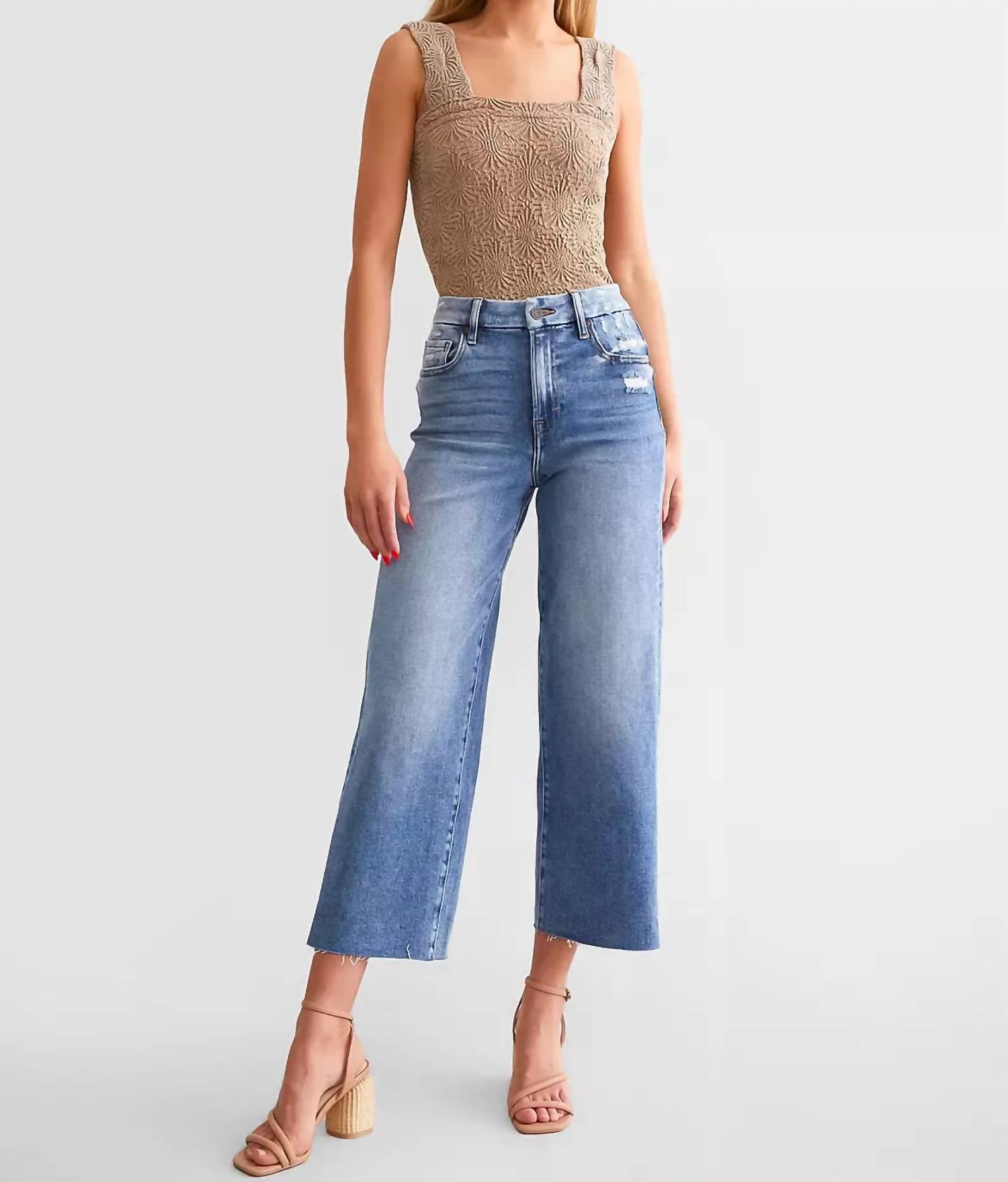 HIDDEN Women's High Rise Cropped Wide Leg Basic Jean in dark wash - women's jeans