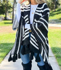 Amoli - Western Textured Pattern With Chunky Tassel Cardigan