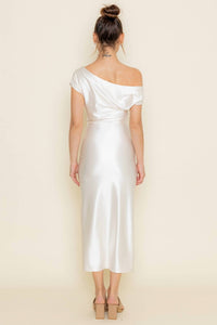 Fore Collection - Joan Pearl Draped Asymmetrical Midi Dress